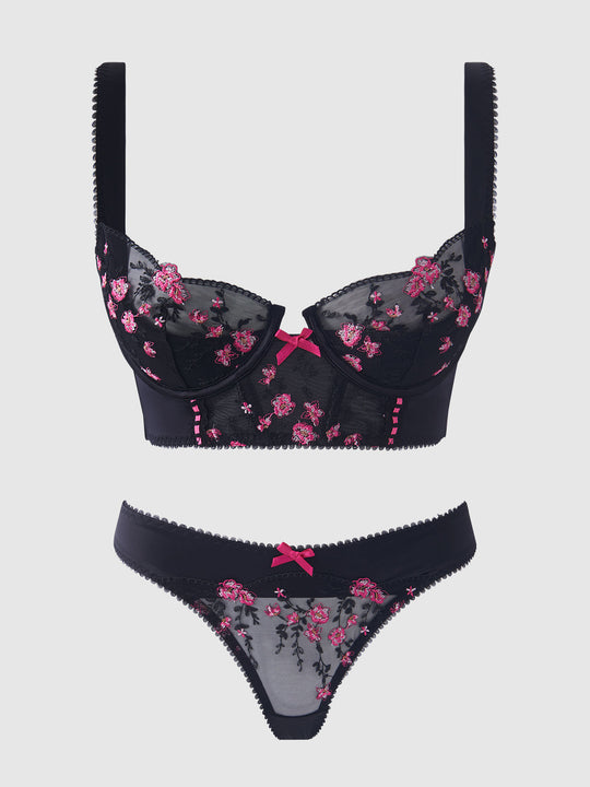 Harper Embroidered Mesh & Micro Longline Bra & Thong Set from Love It Curvy