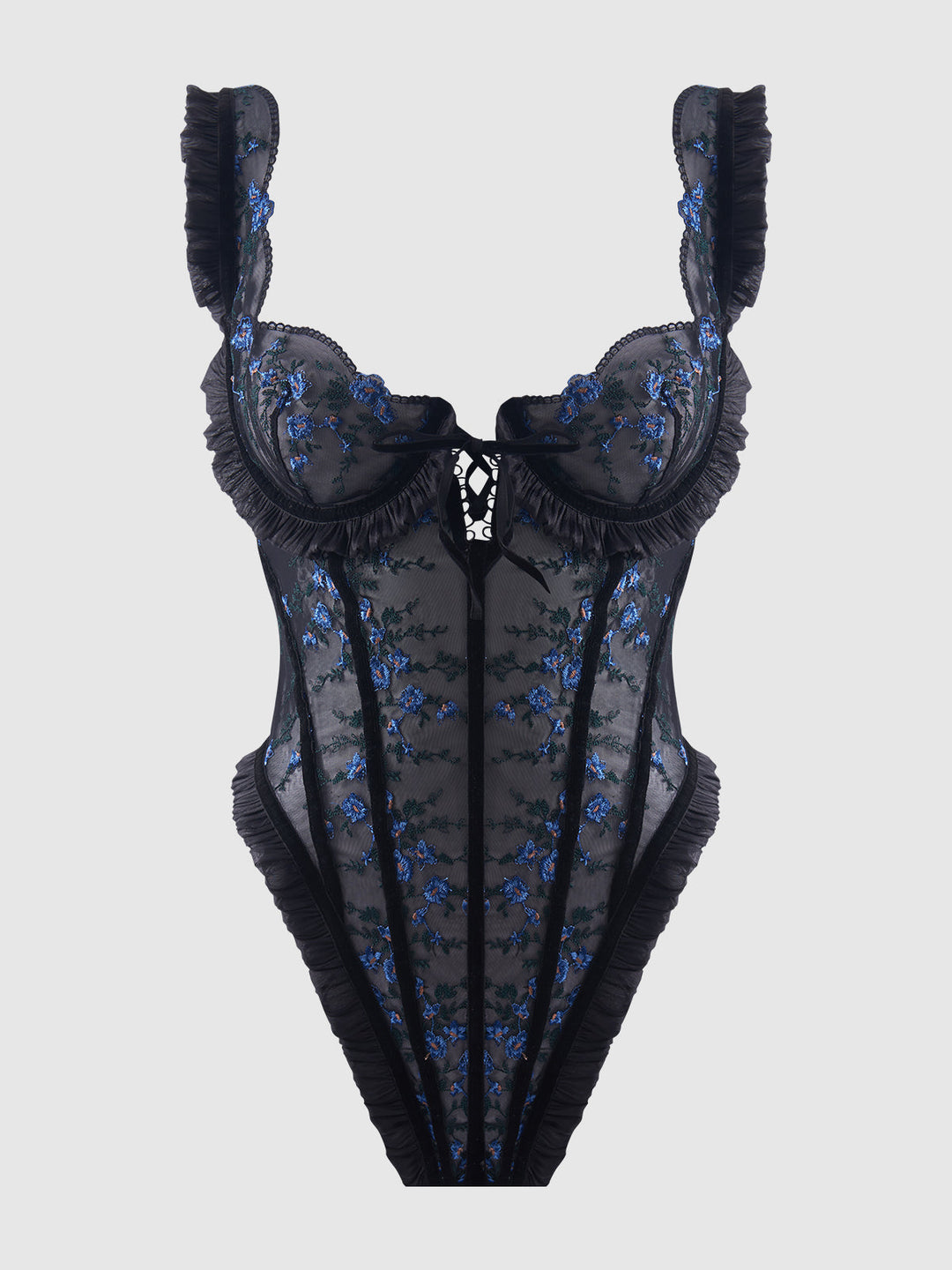 Harper Embroidered Mesh &amp; Ruffle Teddy from Love It Curvy