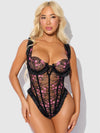 Harper Embroidered Mesh & Ruffle Teddy from Love It Curvy