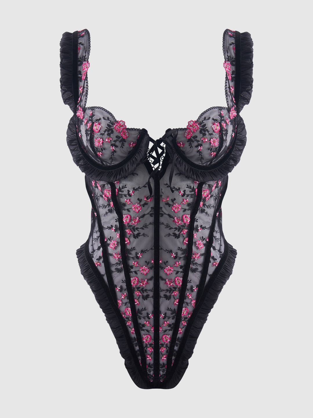 Harper Embroidered Mesh &amp; Ruffle Teddy from Love It Curvy