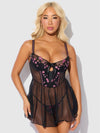 Harper Embroidered Mesh Drop Waist Babydoll & G-String Set from Love It Curvy