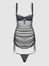 Harper Embroidered Mesh Side Cinch Chemise & G-String Set from Love It Curvy