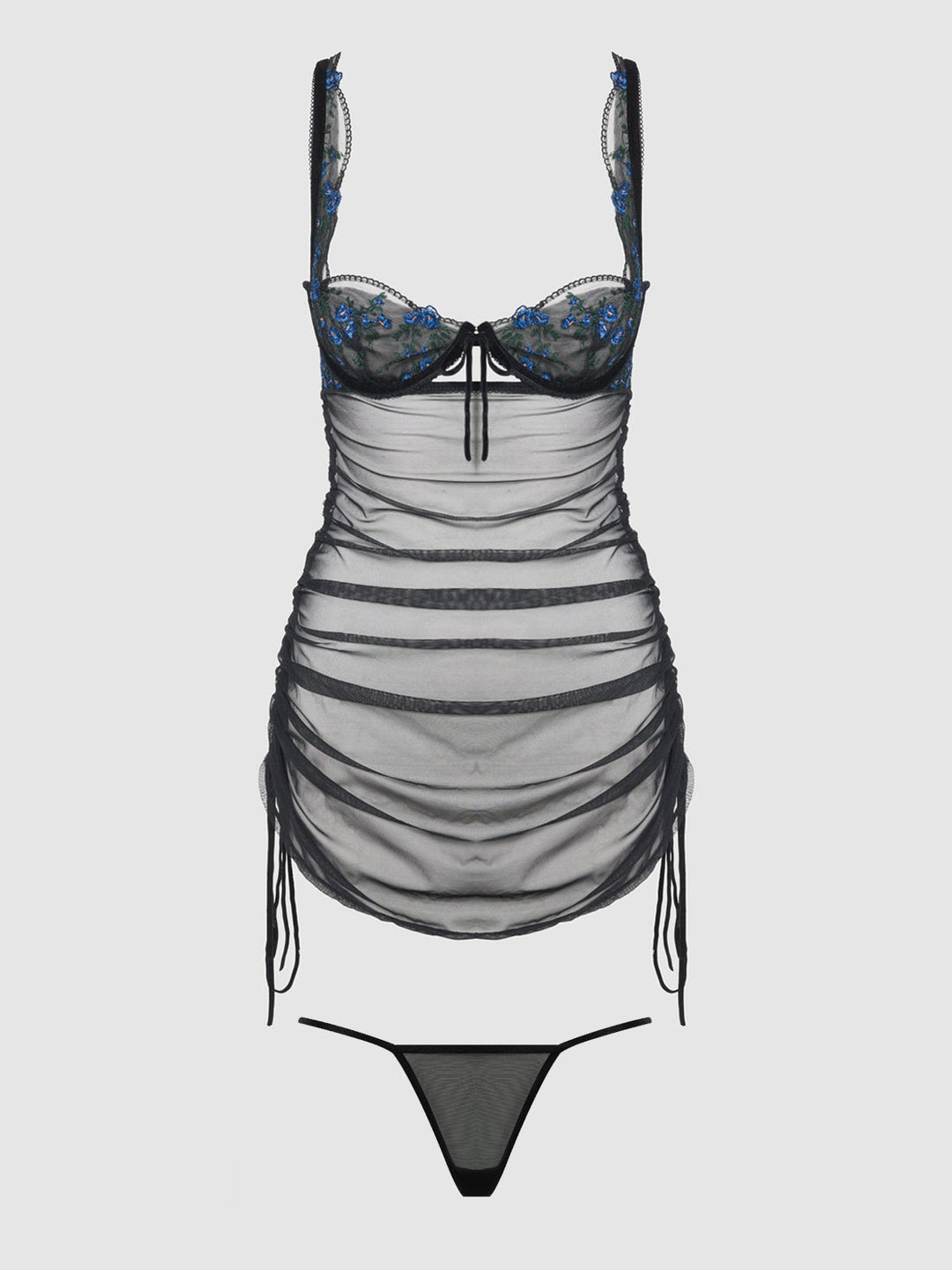 Harper Embroidered Mesh Side Cinch Chemise &amp; G-String Set from Love It Curvy