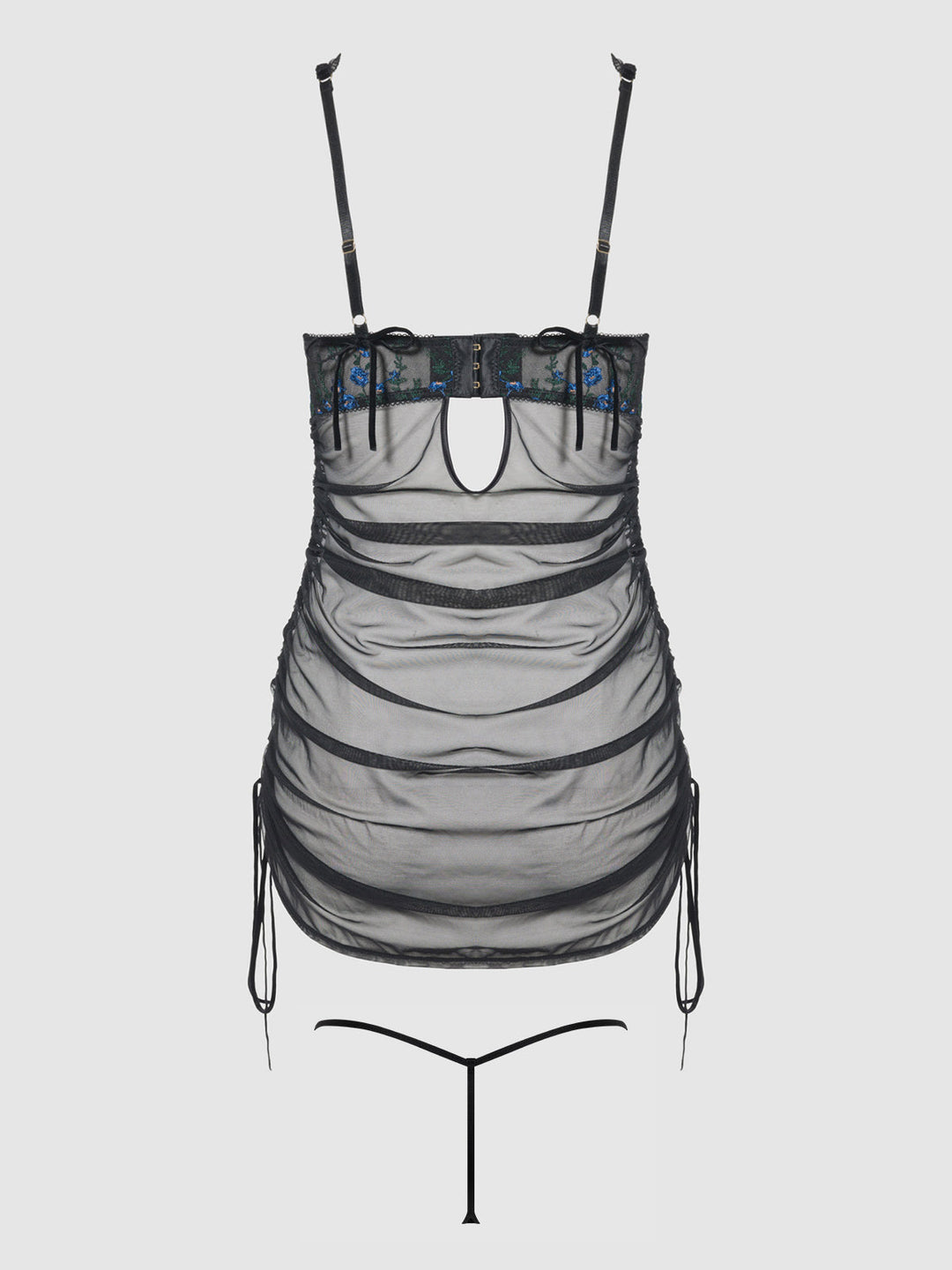 Harper Embroidered Mesh Side Cinch Chemise &amp; G-String Set from Love It Curvy