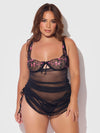 Harper Embroidered Mesh Side Cinch Chemise & G-String Set from Love It Curvy
