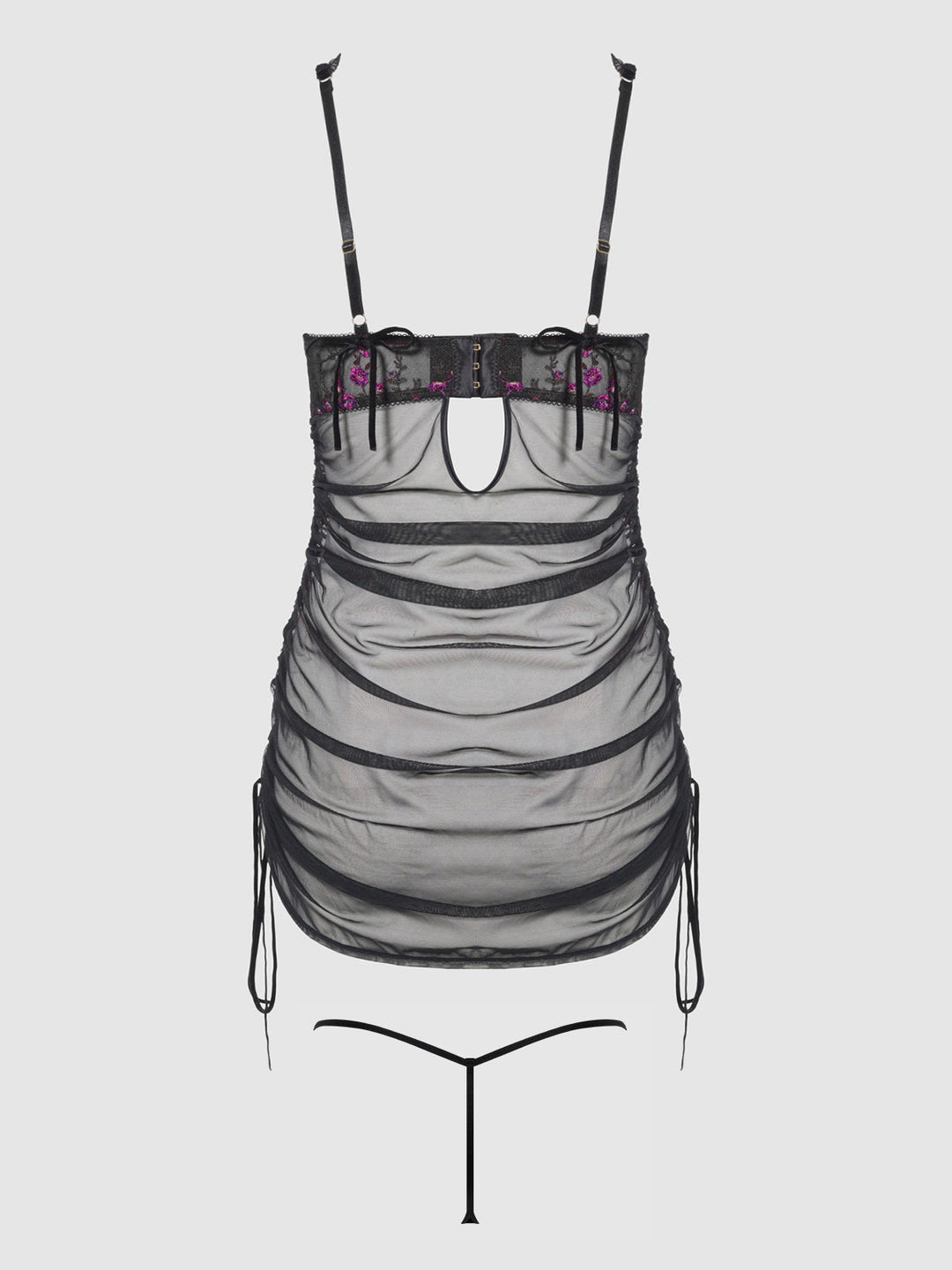Harper Embroidered Mesh Side Cinch Chemise &amp; G-String Set from Love It Curvy