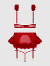 Marilyn Marabou & Mesh Openable Bra, Garter, & G-String Set from Love It Curvy