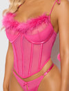 Marilyn Marabou & Mesh Tie Shoulder Bustier & G-String Set from Love It Curvy