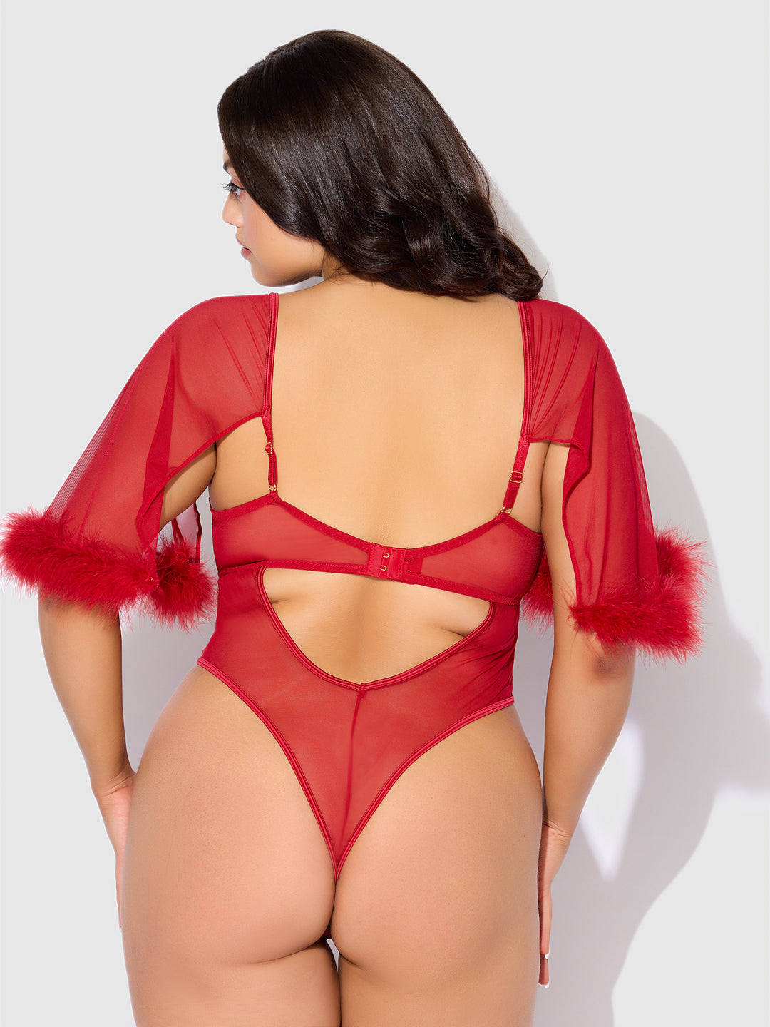 Marilyn Marabou &amp; Mesh Bell-Sleeved Bodysuit from Love It Curvy