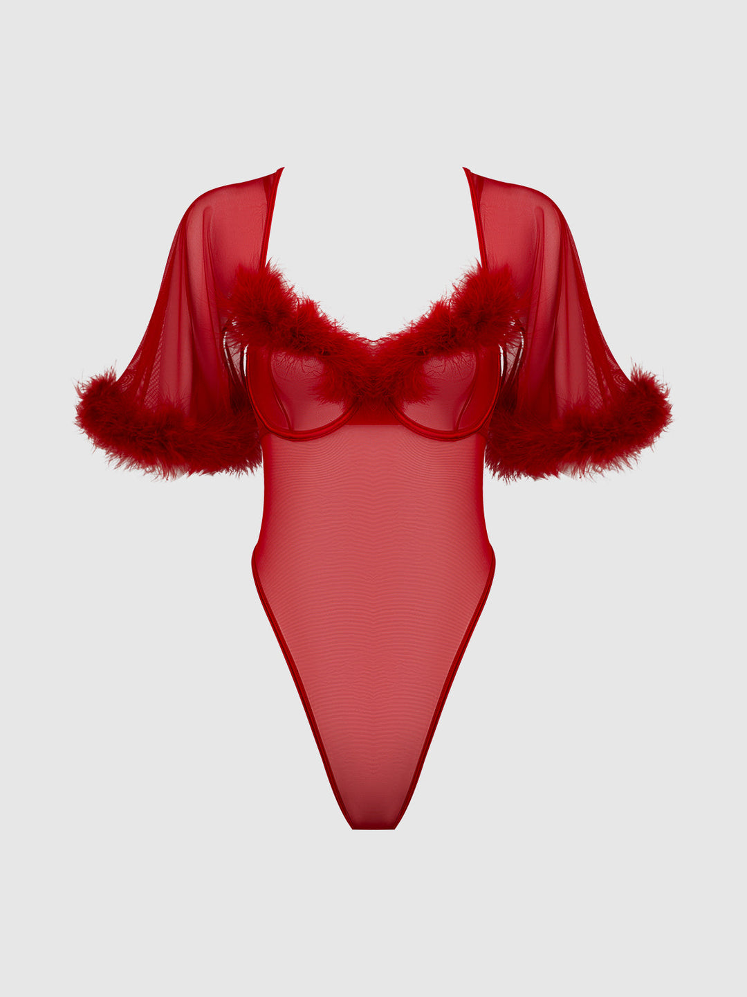 Love It Curvy Marilyn Marabou &amp; Mesh Bell-Sleeved Bodysuit