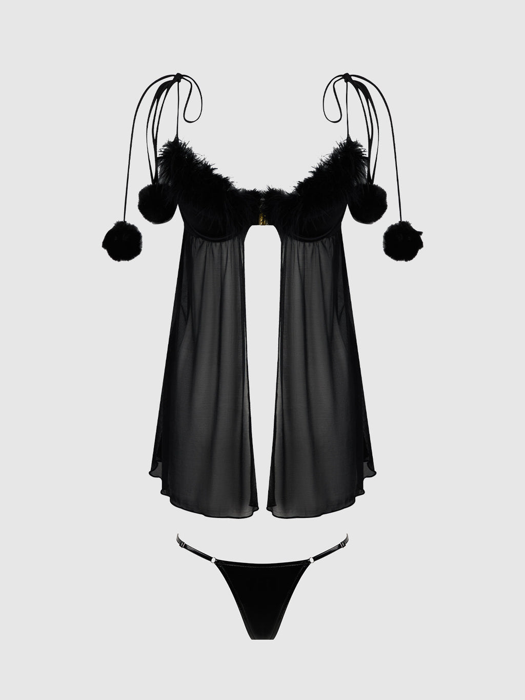 Marilyn Marabou & Mesh Babydoll & G-String Set from Love It Curvy
