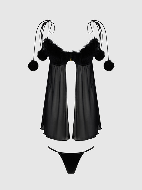 Marilyn Marabou & Mesh Babydoll & G-String Set from Love It Curvy