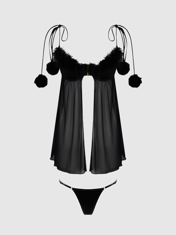 Marilyn Marabou & Mesh Babydoll & G-String Set from Love It Curvy