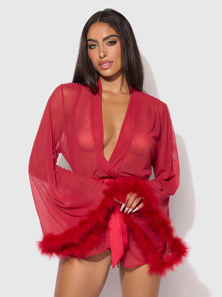 Love It Curvy Marilyn Marabou & Mesh Short Robe