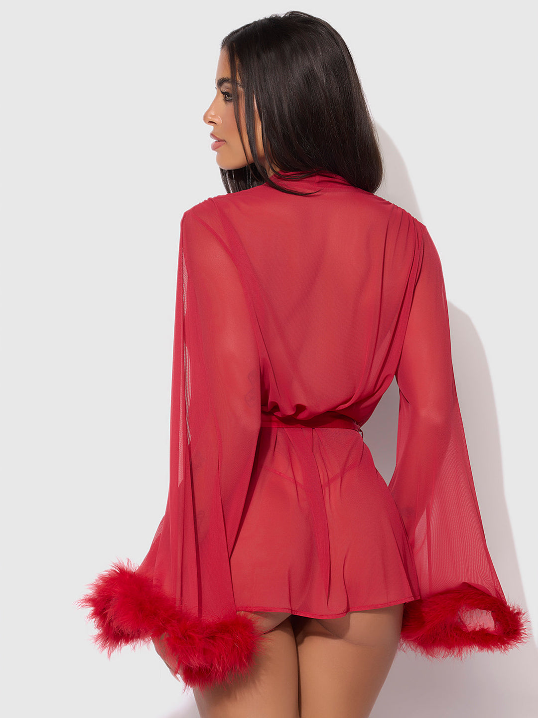 Marilyn Marabou &amp; Mesh Short Robe from Love It Curvy