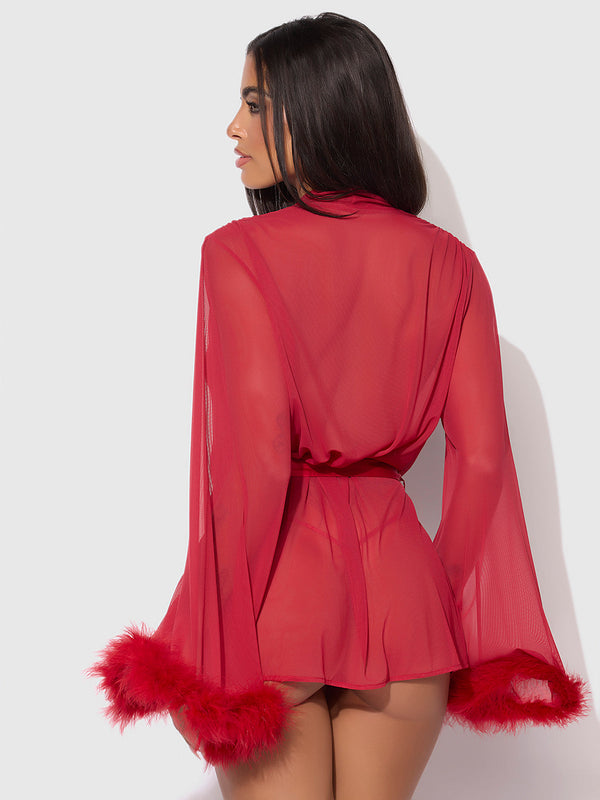Marilyn Marabou & Mesh Short Robe from Love It Curvy