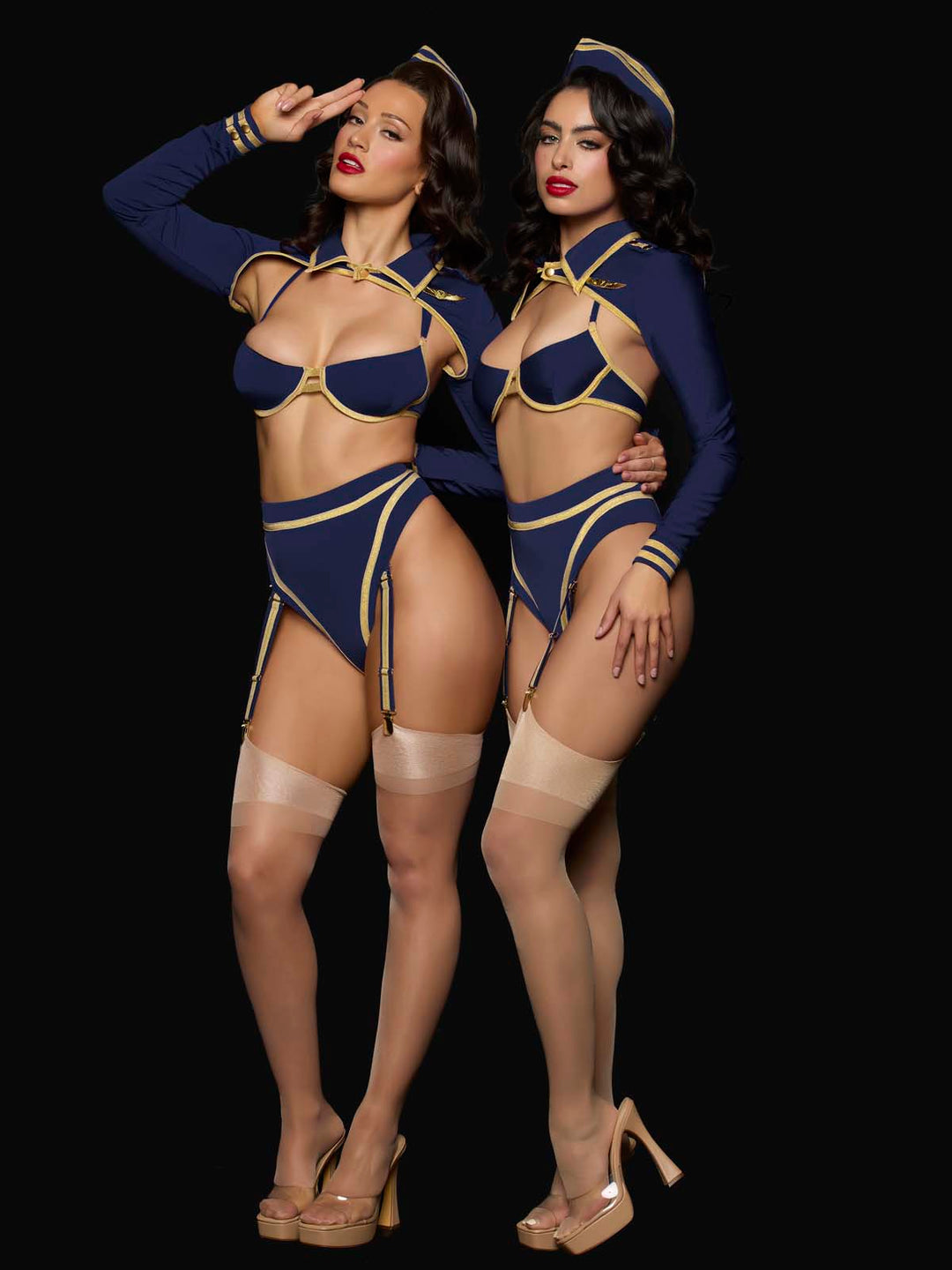 Flying High Pilot Bra Top, High-Waist Panty &amp; Hat Set from Love It Curvy