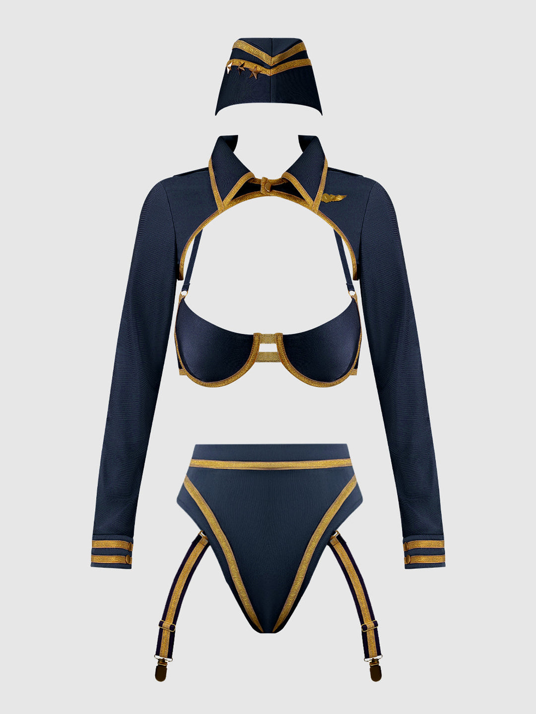 Flying High Pilot Bra Top, High-Waist Panty &amp; Hat Set from Love It Curvy