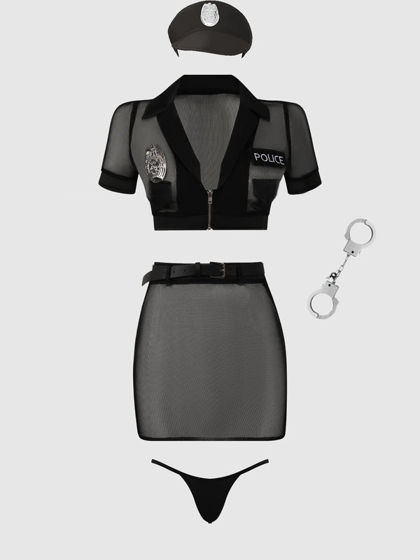 Under Arrest Mesh Top, Open Back Skirt, & Cuffs Set from Love It Curvy