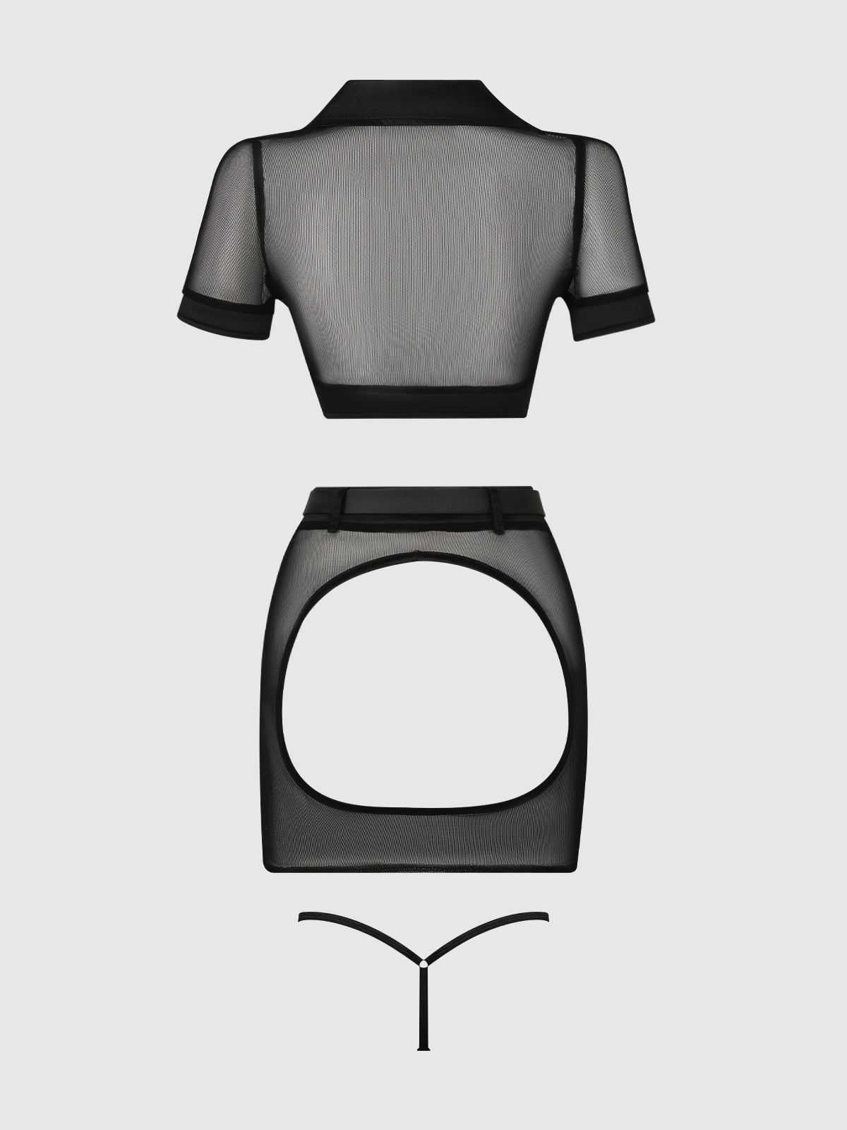 Under Arrest Mesh Top, Open Back Skirt, & Cuffs Set from Love It Curvy