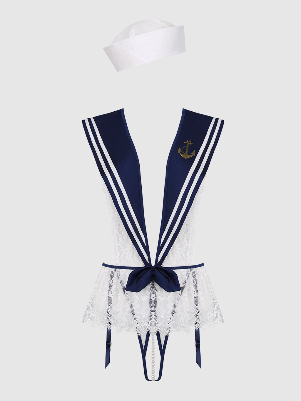 High Tied Sailor Teddy and Hat in Navy/White, product-only front view.