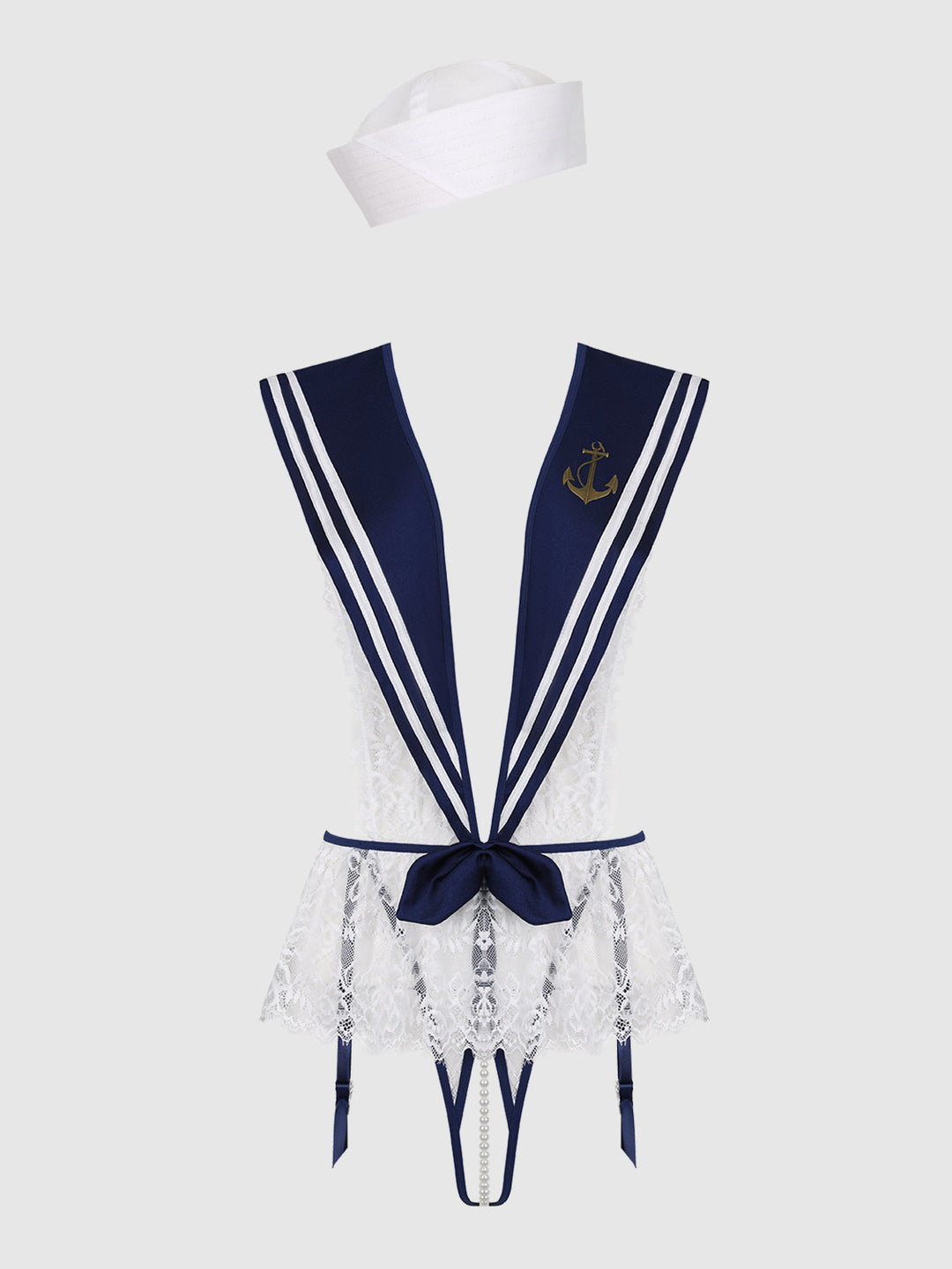 High Tied Sailor Teddy and Hat in Navy/White, product-only front view.