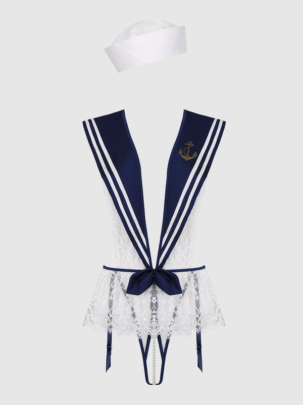 High Tied Sailor Teddy and Hat in Navy/White, product-only front view.
