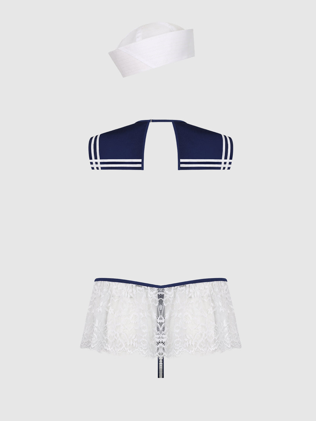 High Tied Sailor Teddy and Hat in Navy/White, product-only back view.