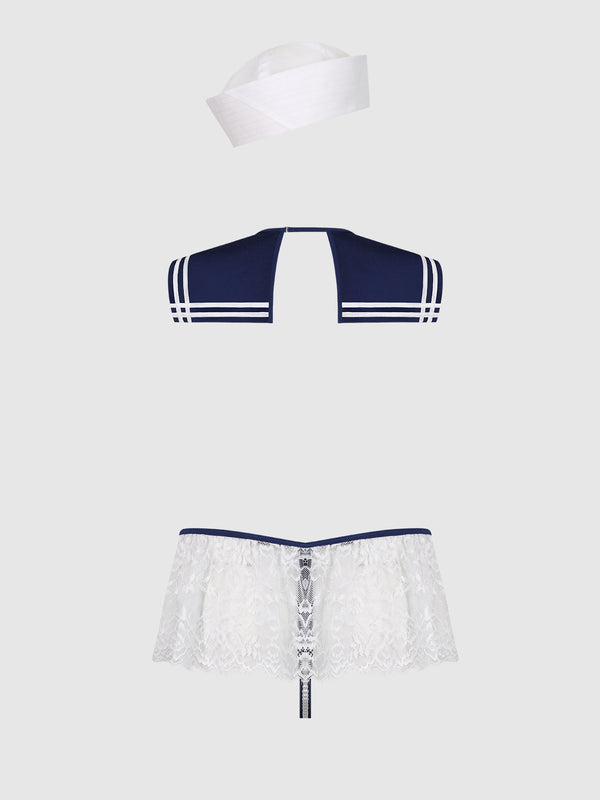High Tied Sailor Teddy and Hat in Navy/White, product-only back view.