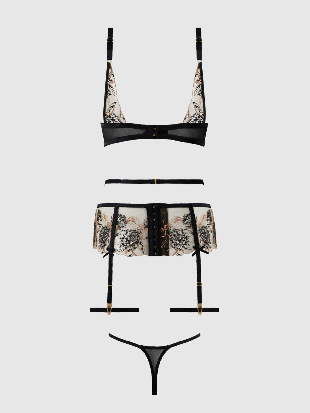 Delilah Embroidered Push Up Bra, Garter &amp; Thong Set from Love It Curvy