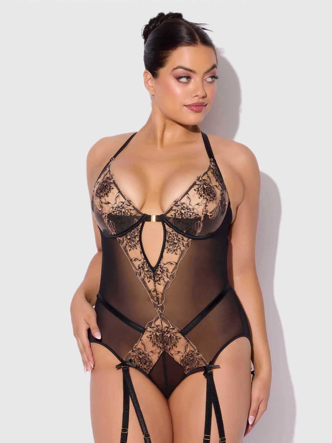 Delilah Embroidered Open Back Teddy from Love It Curvy
