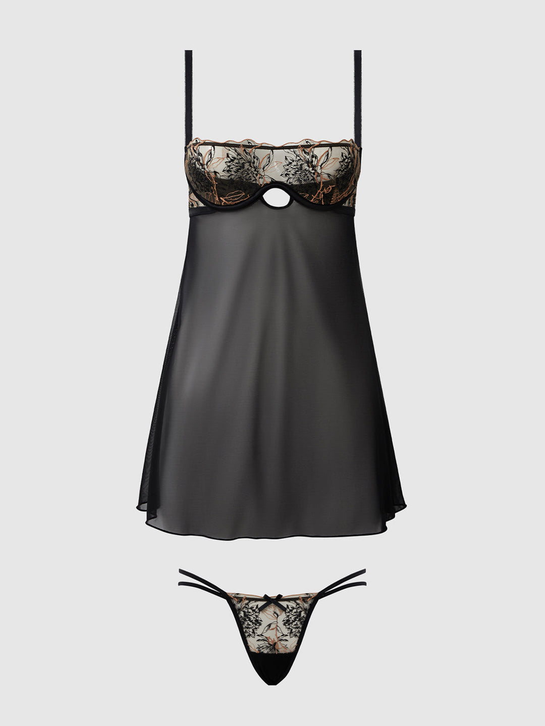 Delilah Embroidered &amp; Mesh Monowire Babydoll Set from Love It Curvy