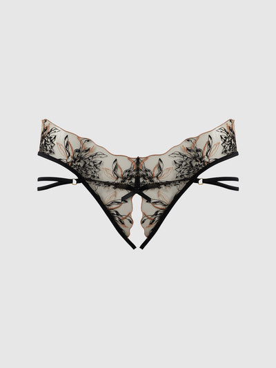Love It Curvy Delilah Embroidered Strappy Crotchless & Backless Hipster