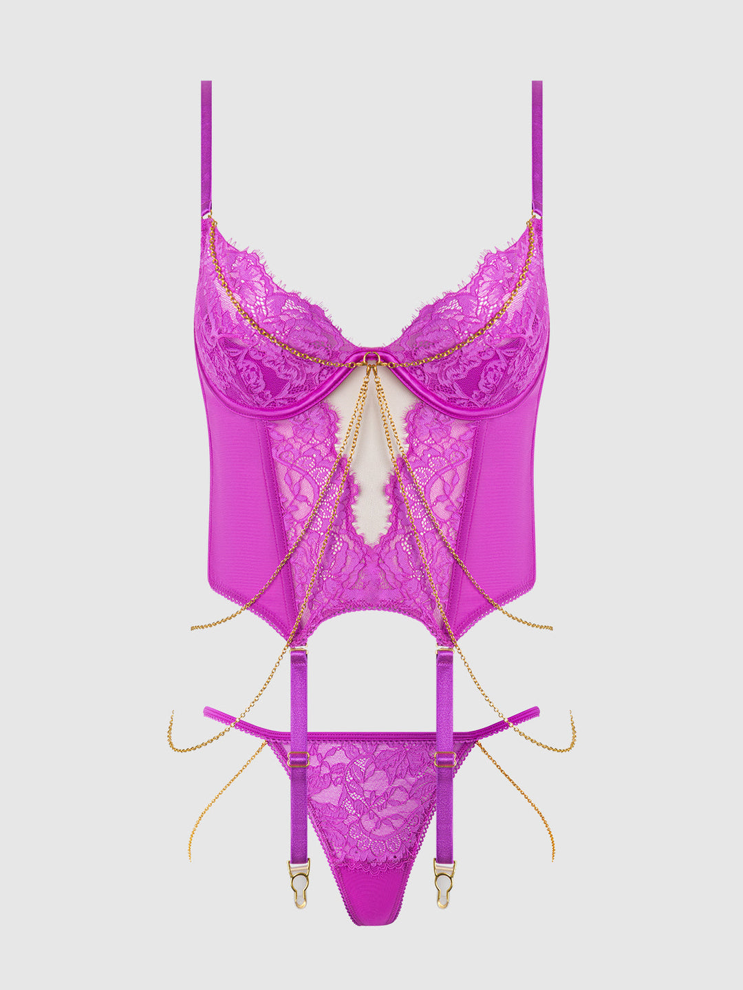 Reanna Lace &amp; Chain Bustier &amp; G-String Set from Love It Curvy