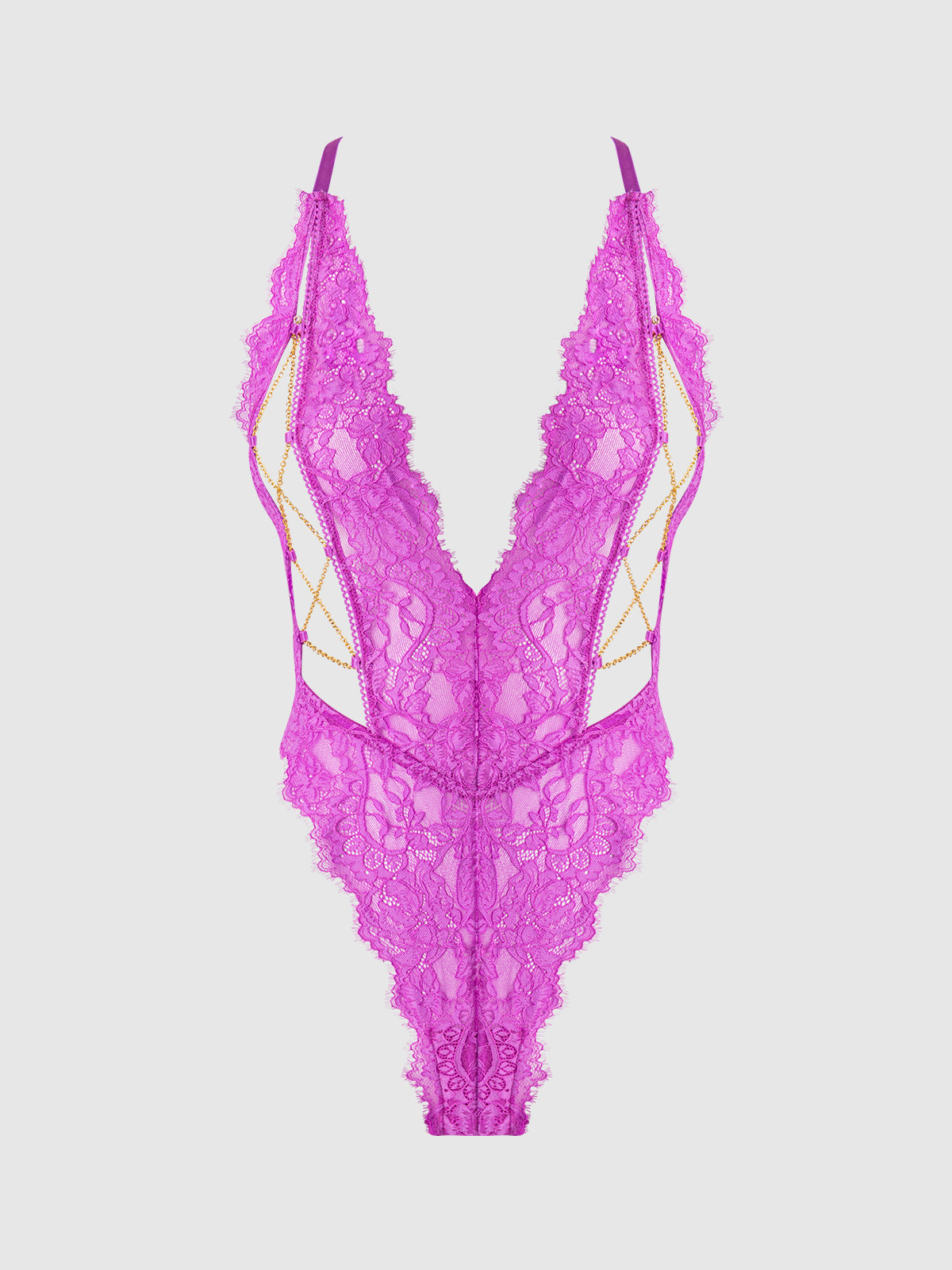 Reanna Lace & Chain Deep Plunge Bodysuit | Love It Curvy Secondary image
