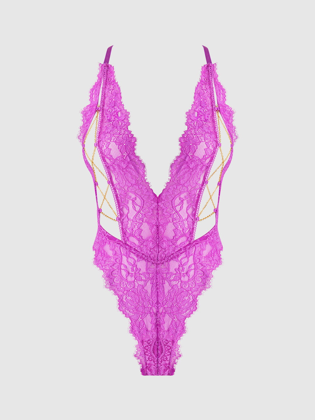 Reanna Lace &amp; Chain Deep Plunge Bodysuit from Love It Curvy
