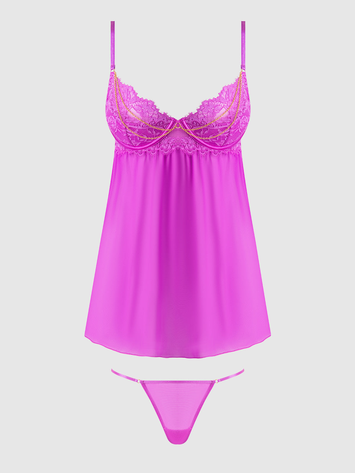 Reanna Lace & Chain Babydoll & G-String Set | Love It Curvy Secondary image