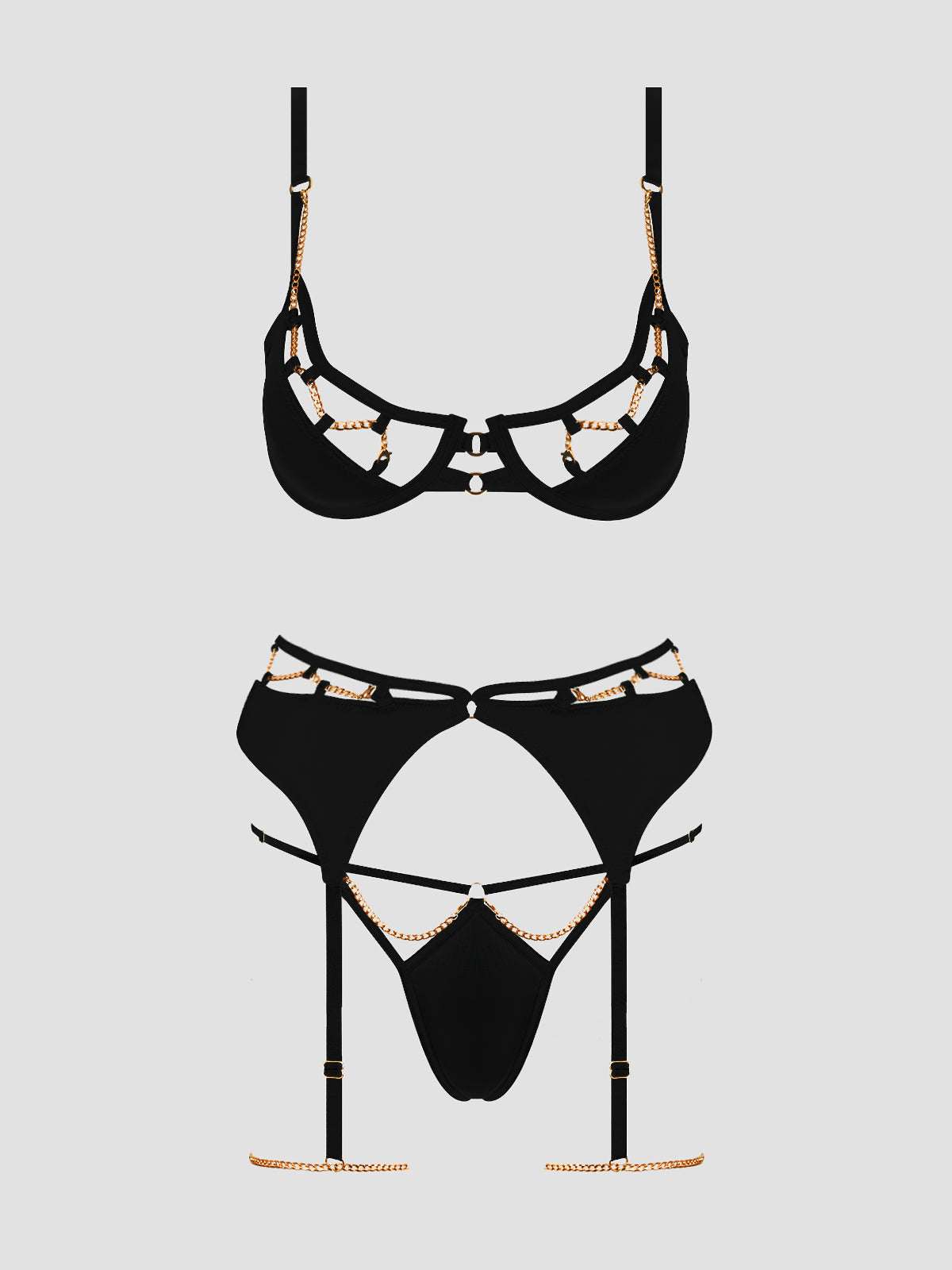 Evangeline Satin & Chain Bra, Thigh Garter & G-String Set | Love It Curvy Secondary image