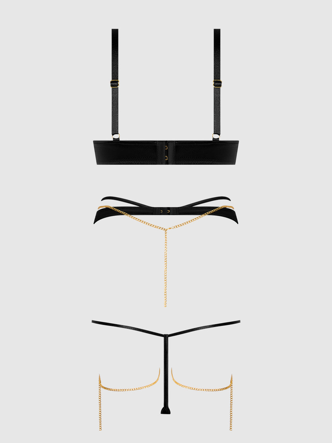 Evangeline Satin &amp; Chain Bra, Thigh Garter &amp; G-String Set from Love It Curvy