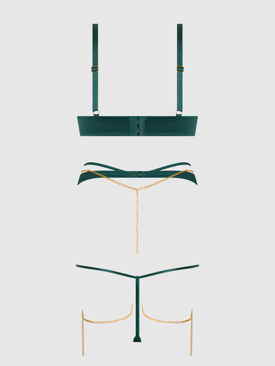 Evangeline Satin &amp; Chain Bra, Thigh Garter &amp; G-String Set from Love It Curvy