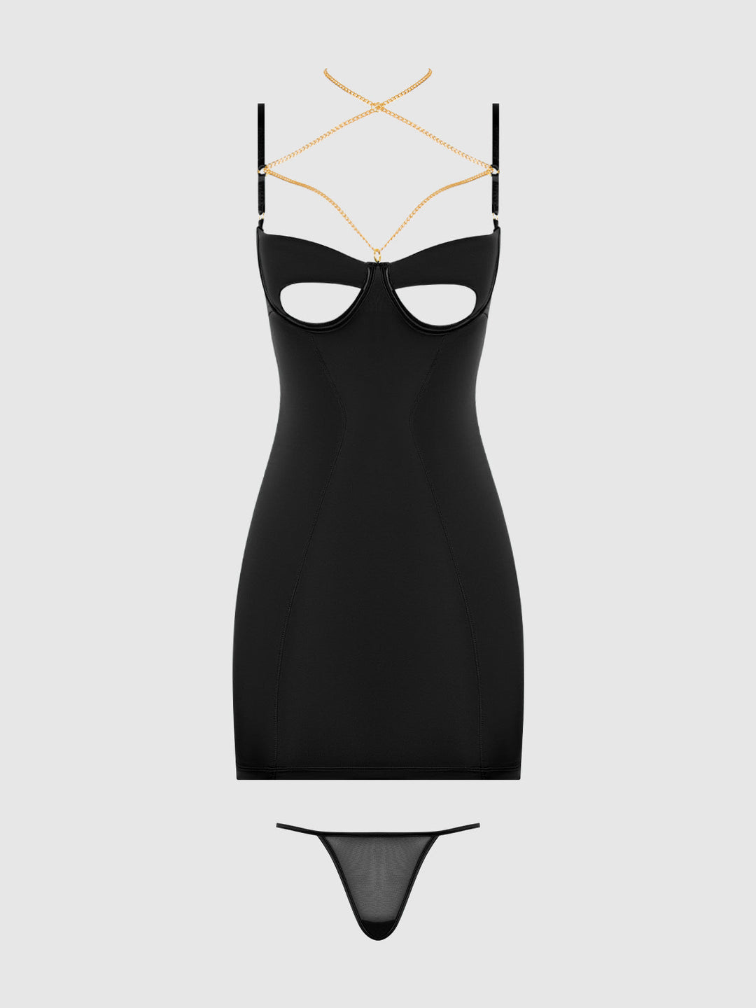 Evangeline Satin &amp; Chain Cutout Cup &amp; Open Back Chemise Set from Love It Curvy