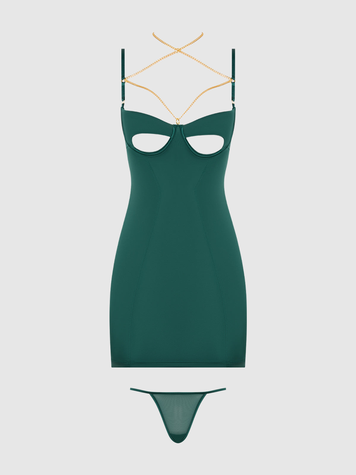 Evangeline Satin & Chain Cutout Cup & Open Back Chemise Set | Love It Curvy Secondary image