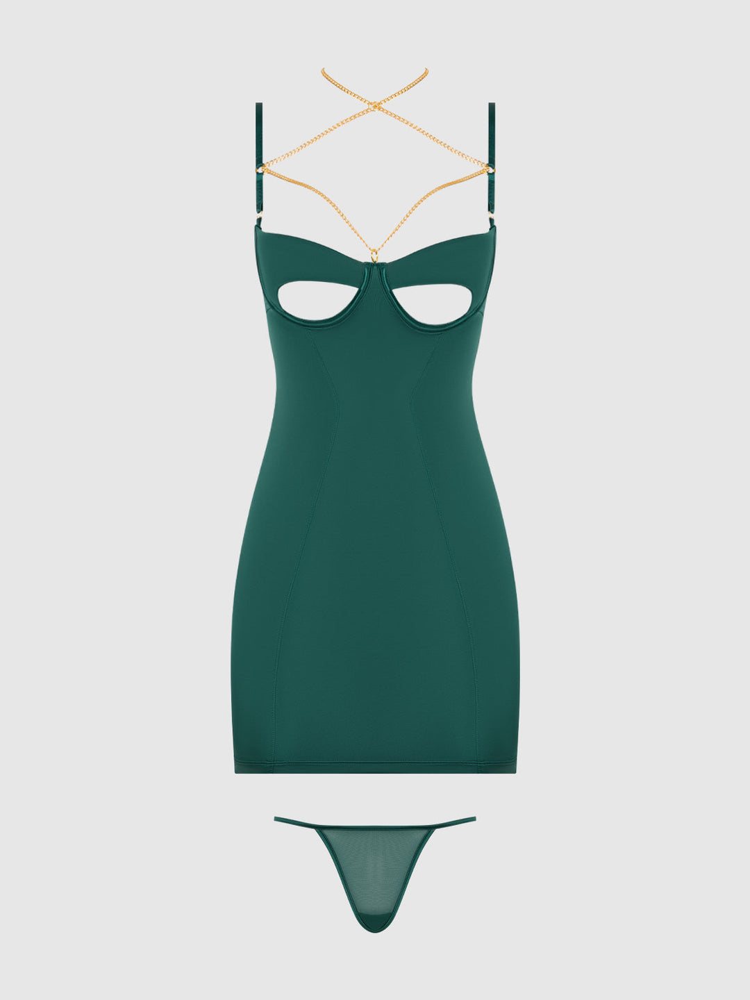 Evangeline Satin &amp; Chain Cutout Cup &amp; Open Back Chemise Set from Love It Curvy