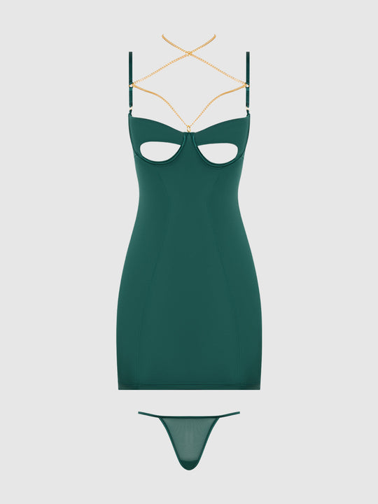 Evangeline Satin & Chain Cutout Cup & Open Back Chemise Set from Love It Curvy