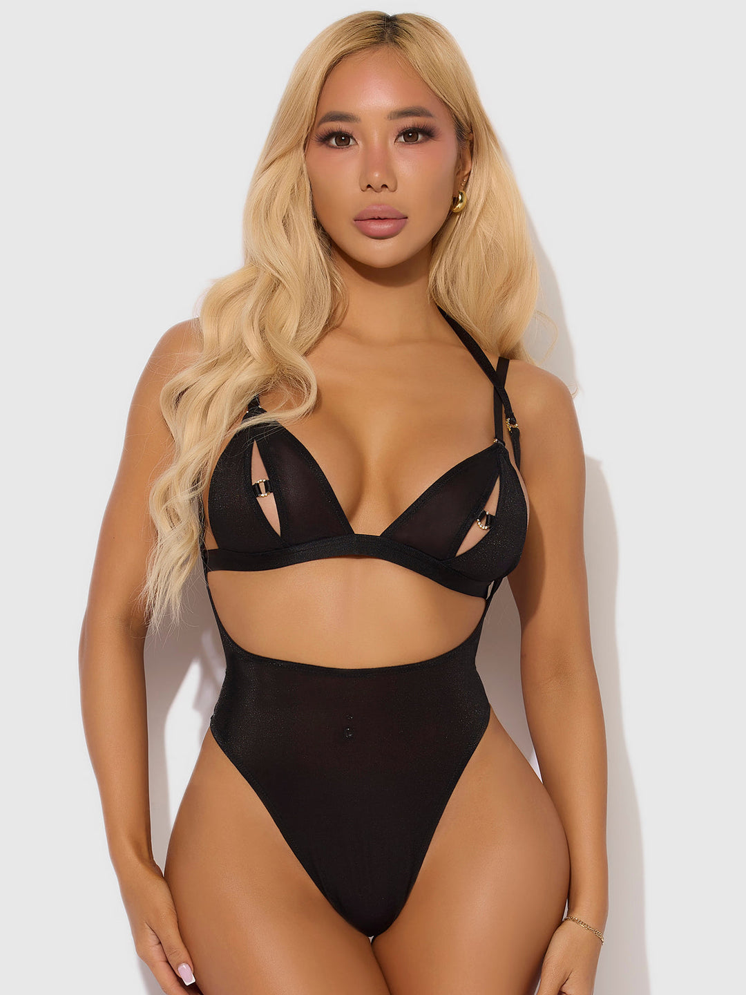 Yasmine Shimmer Mesh Slit Cup, Backless Teddy &amp; Bralette Set from Love It Curvy