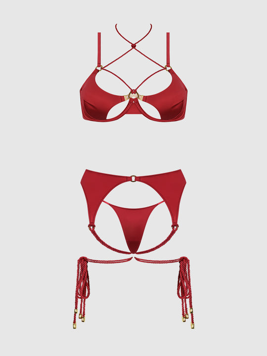 Iryna Silky Micro & Rope Bra, Garter & Thong Set from Love It Curvy