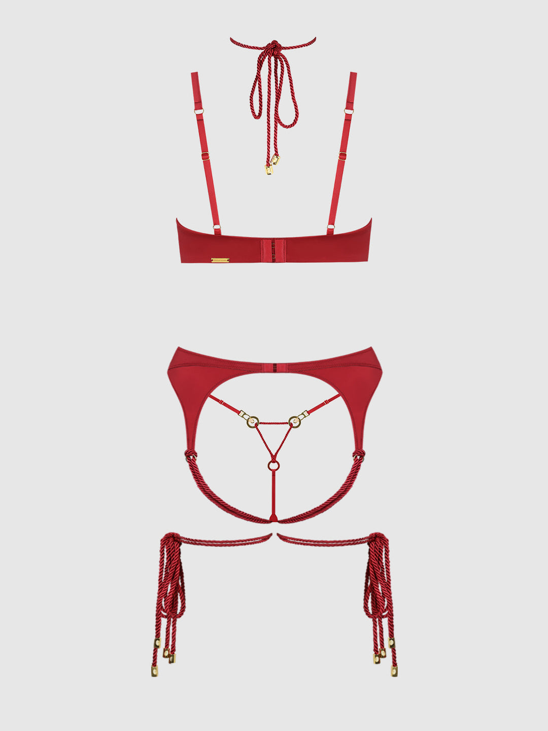 Love It Curvy Iryna Silky Micro &amp; Rope Bra, Garter &amp; Thong Set