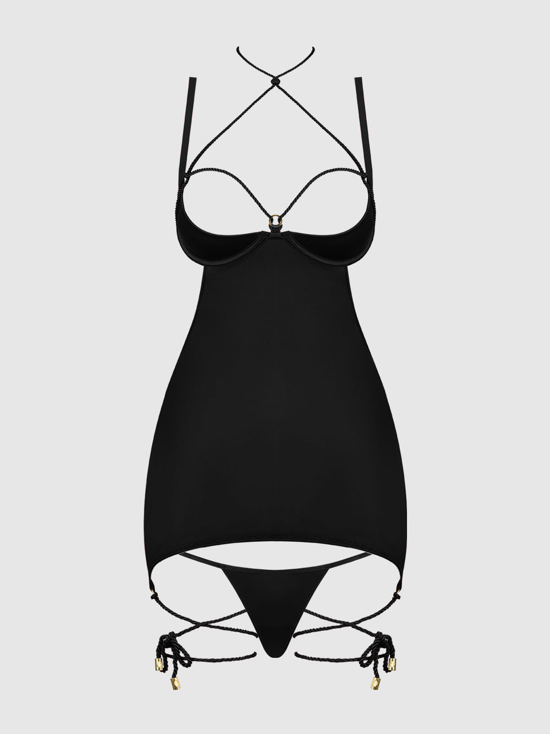 Iryna Silky Micro &amp; Rope Open Back Chemise &amp; G-String Set from Love It Curvy