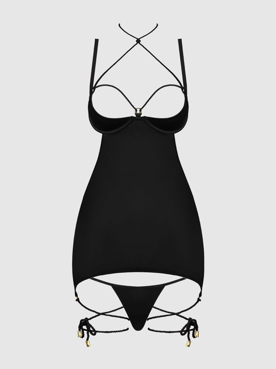 Iryna Silky Micro & Rope Open Back Chemise & G-String Set from Love It Curvy