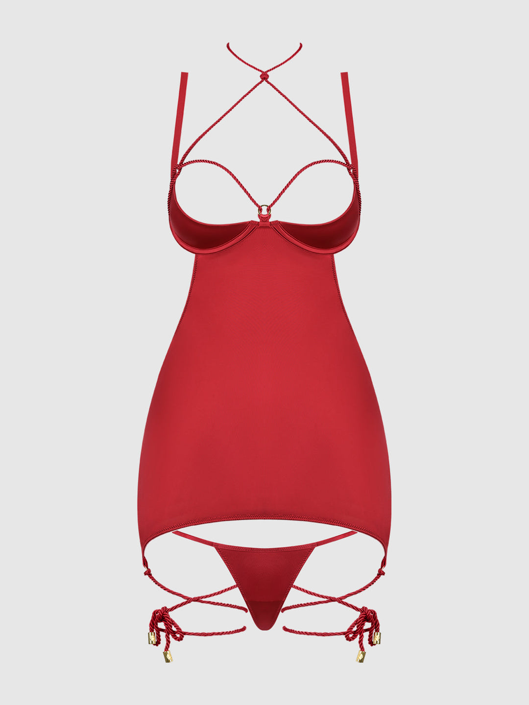 Iryna Silky Micro &amp; Rope Open Back Chemise &amp; G-String Set from Love It Curvy